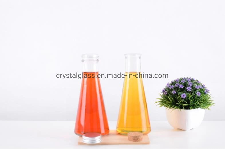 350ml Screwthread Erlenmeyer Flask Glass Bottle for Ice Cold Drinking Juice with Screw Lid or Cork