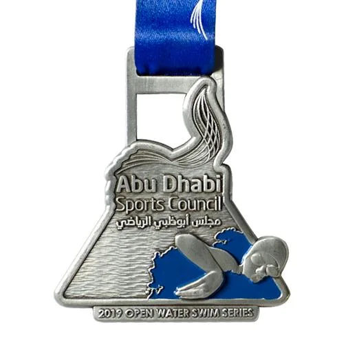 Laufen Schwimmen Nickel versilbert Custom Logo 3D Marathon Laufen Rechtschreibung Bee Abu Dhabi Souvenir Geschenk Werbepreis Medaille Handwerk Turniermedaille