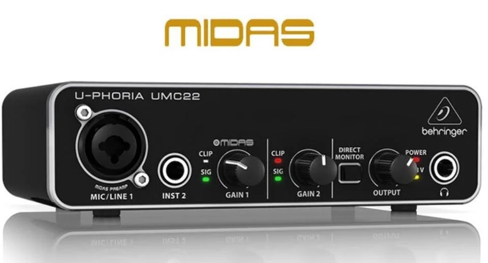 Behringer Umc22 ordenador profesional grabación USB Tarjeta de sonido externa