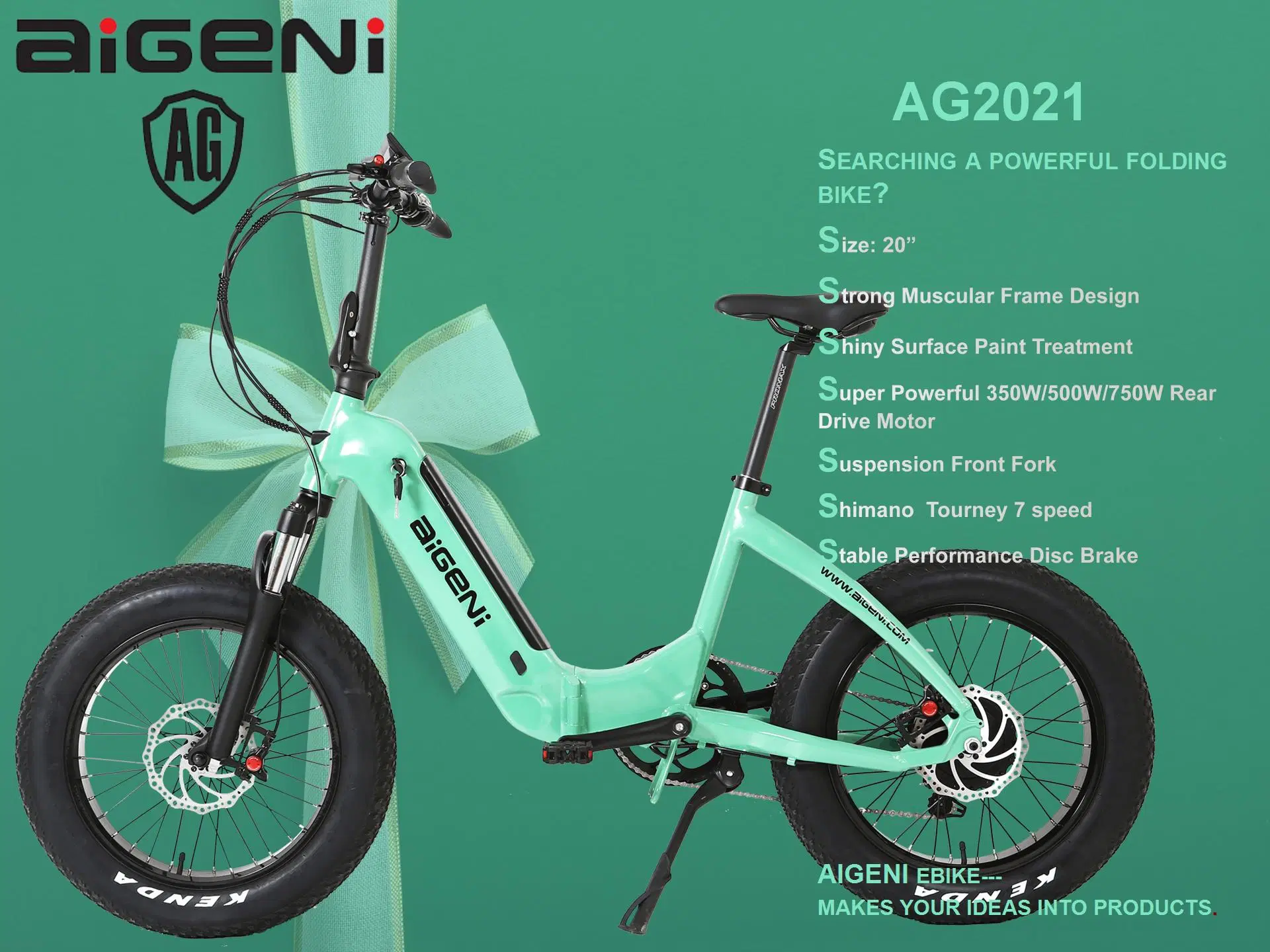 Матовый зеленый мини-складной электрический велосипед 20'' для шин FAT Продажа AG2021