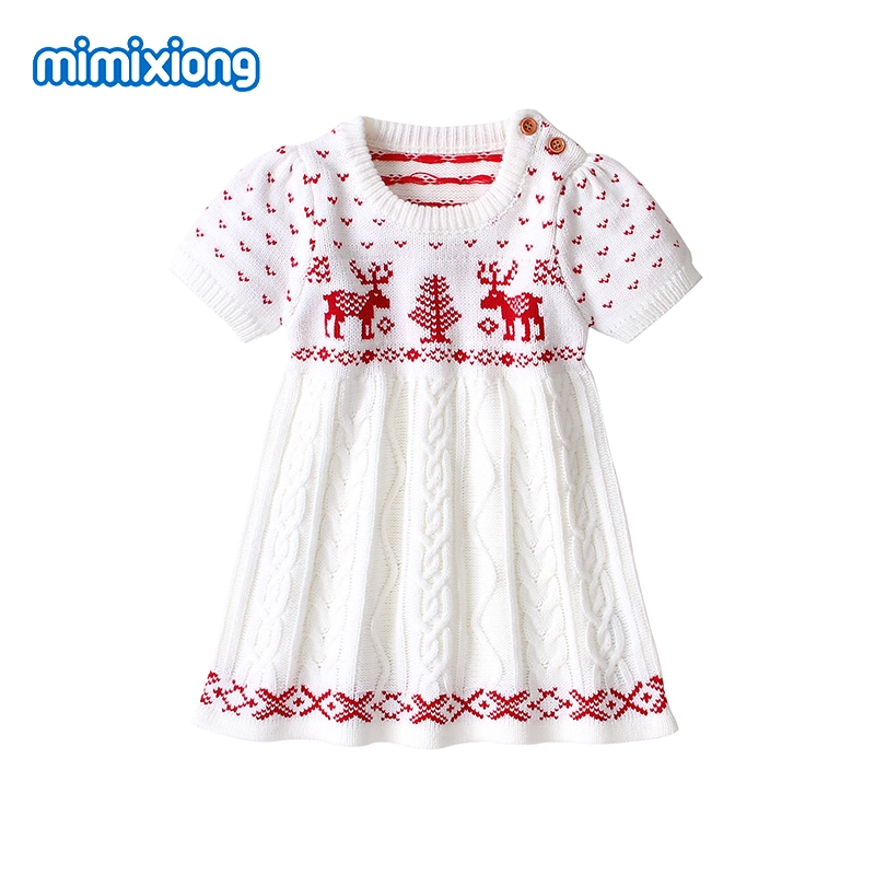 Baby Girl Dresses Fashion Christmas Style Elk Tree Pattern Knitting Dress Clothes