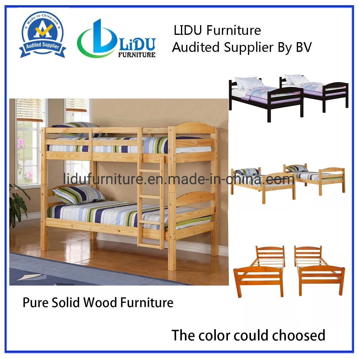 School Bedroom Children Twins Bunk Bed Frame Kids Solid Wood Standard Bunk Beds