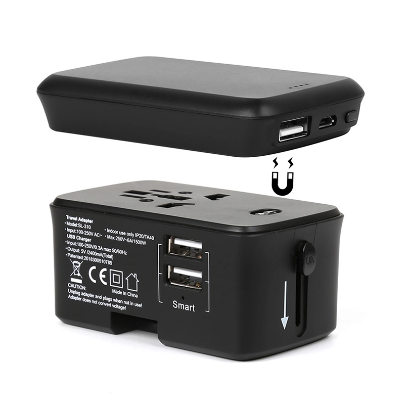 New Arrival Mobile Charger Wholesale 2 USB Smart World Travel Adapter with Power Bank 5000mAh Capacity