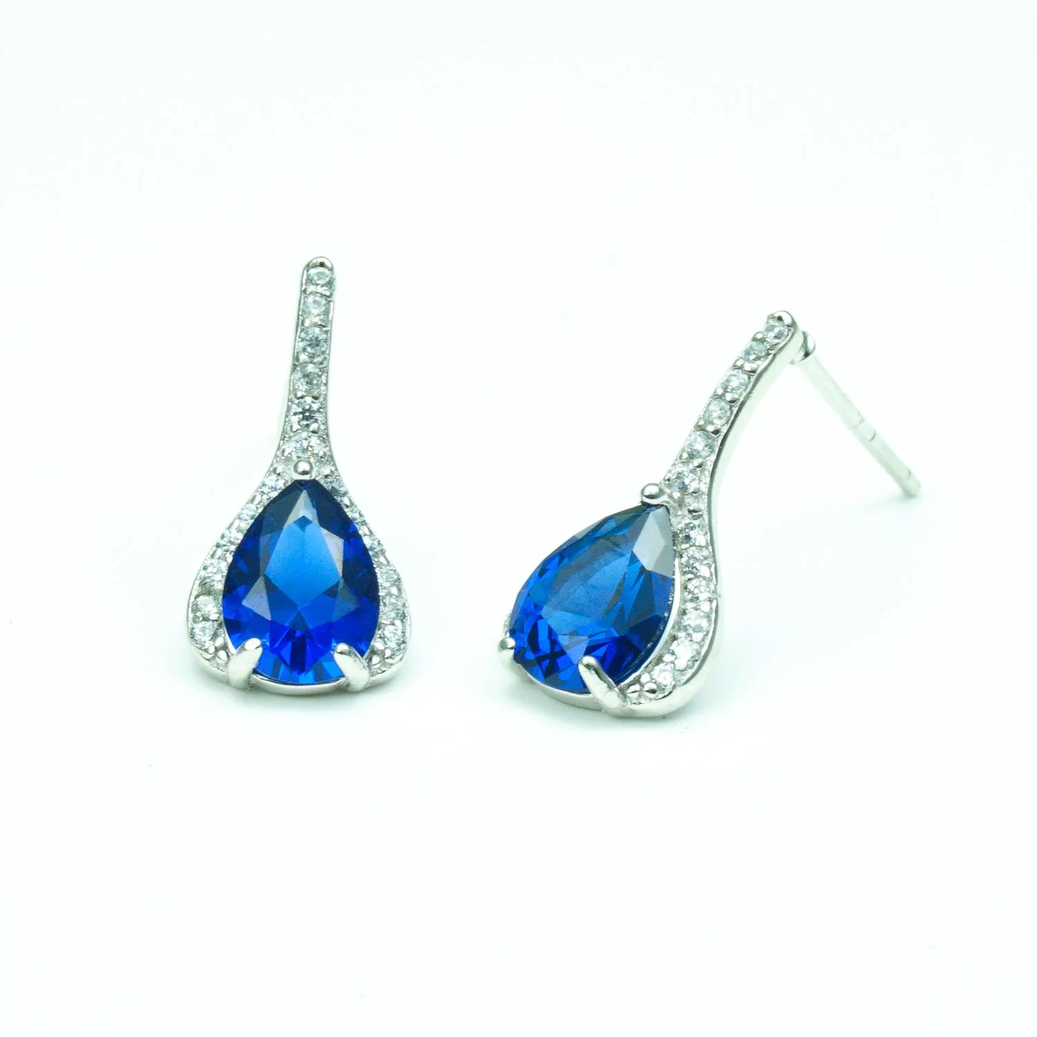 Design Simple Rhodium Plated Fashion Silver Jewelry with Sapphire Tear Stone Earring