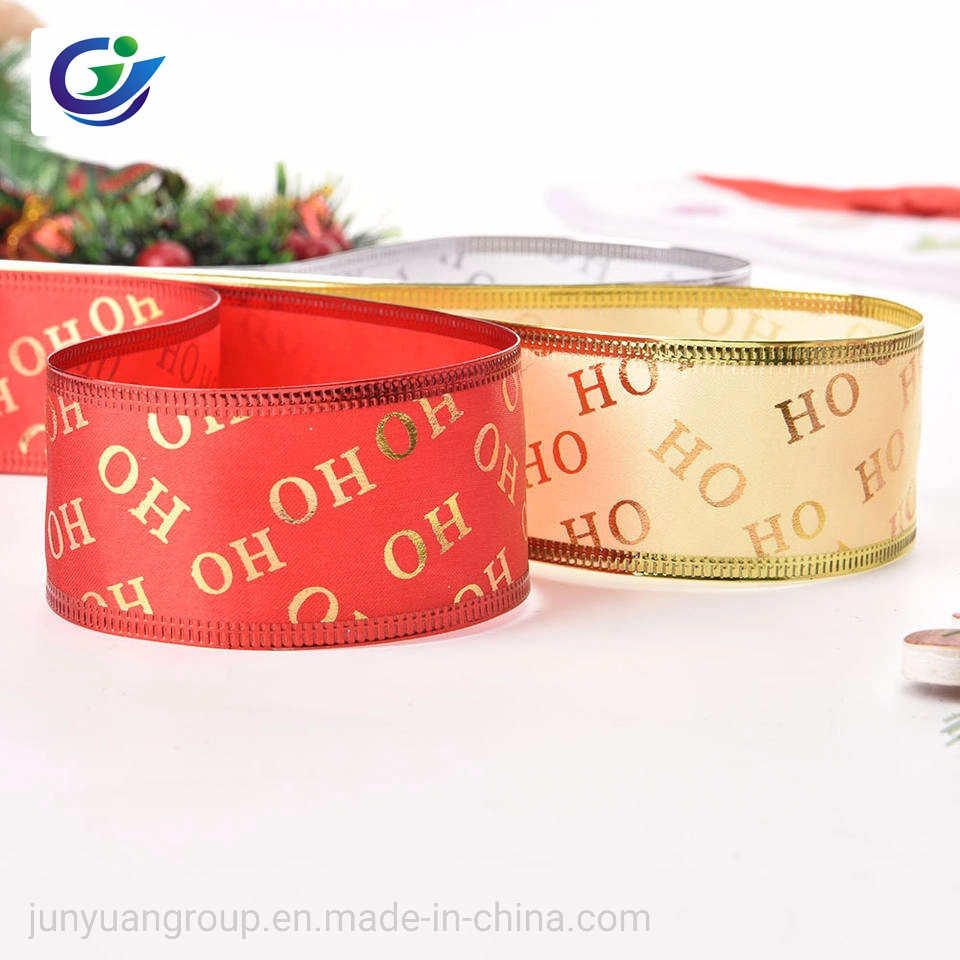 Factory Price Foil Gold Printed Xmas Tree Deer Santa Claus Snowman Grosgrain Stain Ribbon for Packing