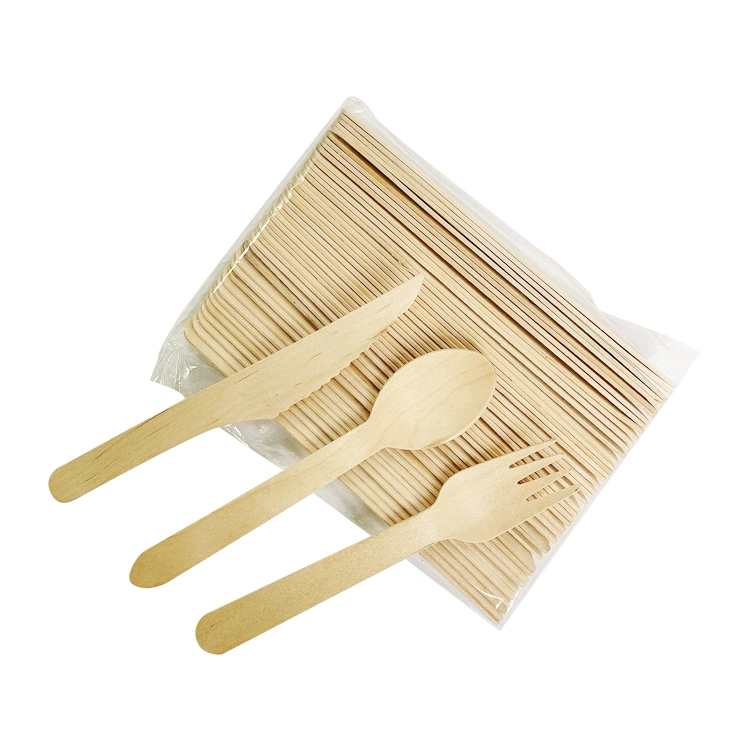 Disposable Wooden Cutlery Set Spoon Fork Knife Napkin 160mm