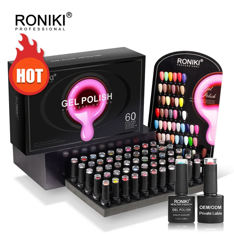 Roniki Color Gel Set 60pcs/Kit Nail Art Salon Basis und Top Coat Emaille Lack Gel Nagellack Set