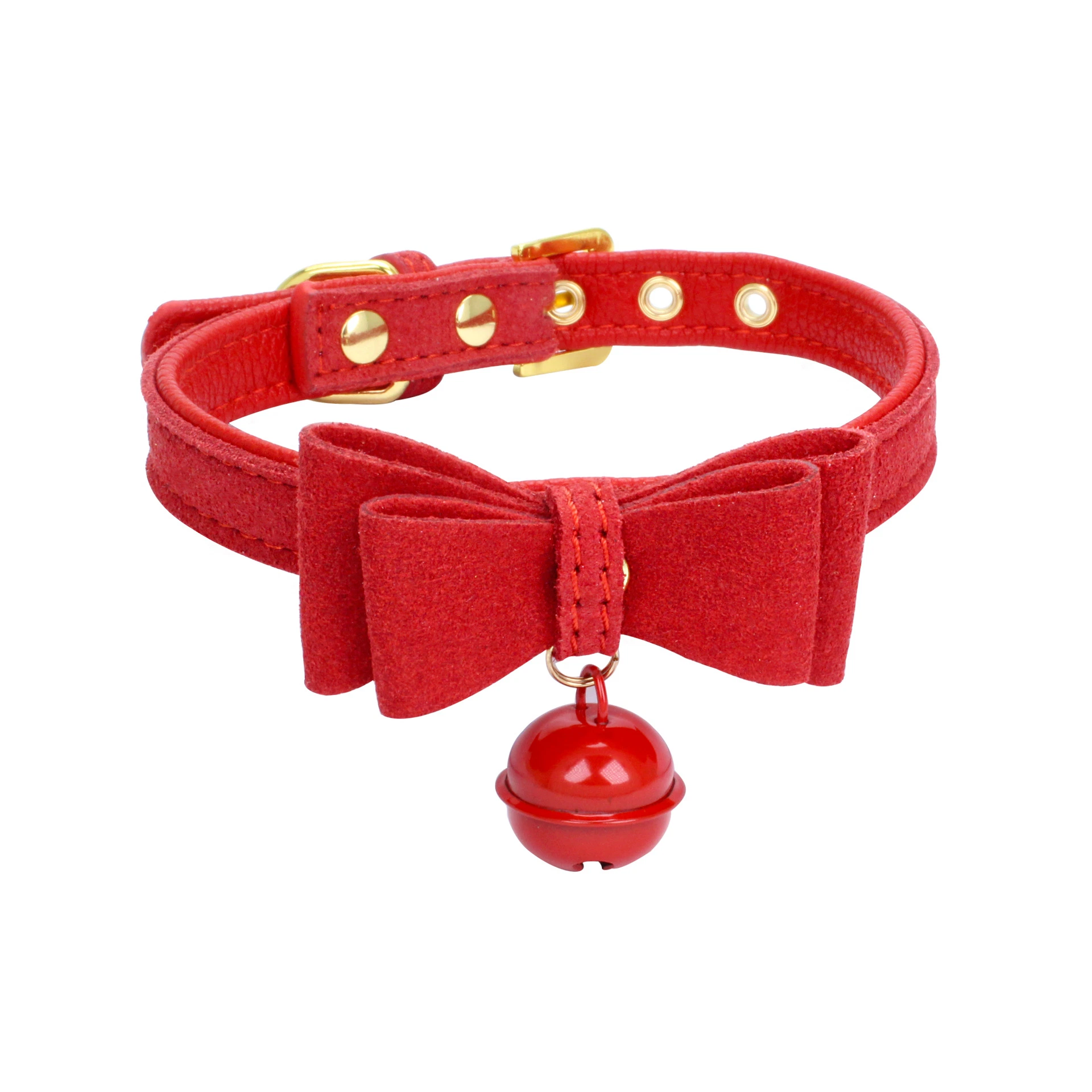 Fashion Style Bow Decoration Bell Pendant PU Leather Pet Collar