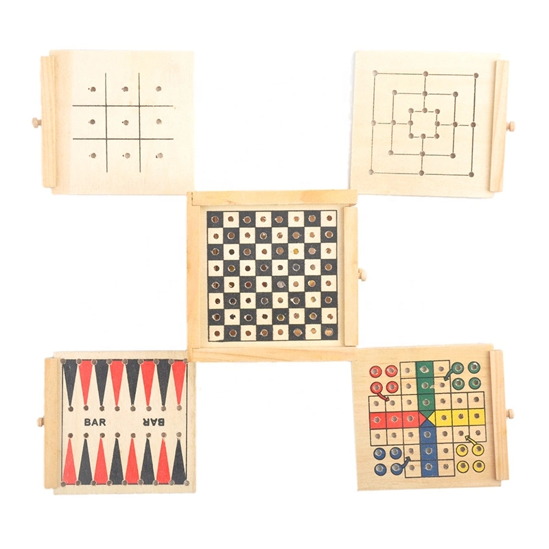 Educational Toy Wooden Kids Mini Travel Game Backgammon Wooden Ludo Board Game