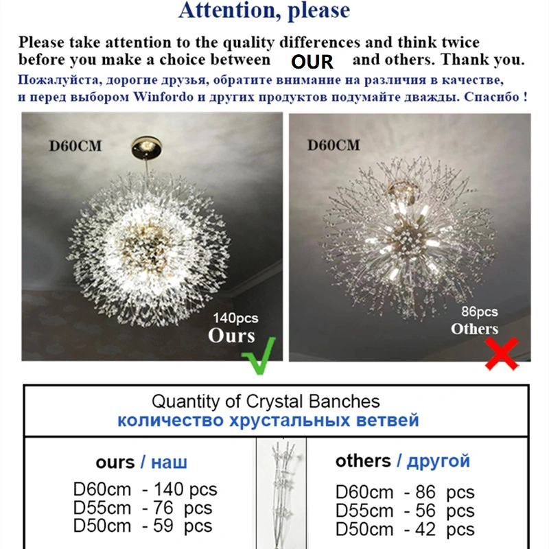 Dandelion lustre de cristal moderno fagulha de iluminação LED Lâmpada Pendente Bola Travando Restaurante Quarto Luminária de Suspensão