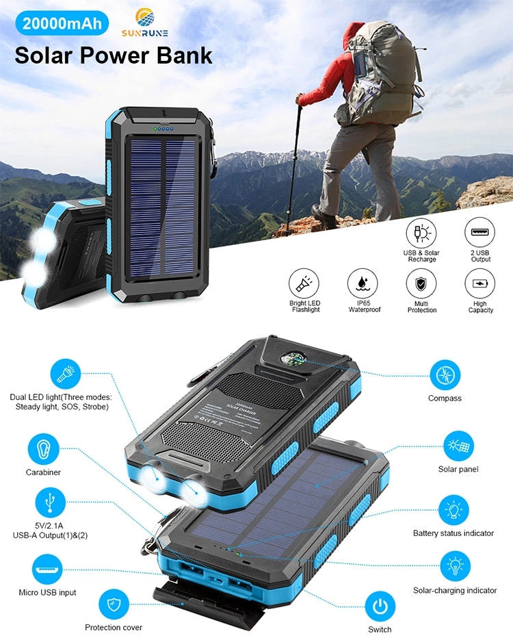 Power Bank 20000mAh 10000mAh Solar Charger Portable Wireless Charger Power Bank Solar Charger for Cell Phone