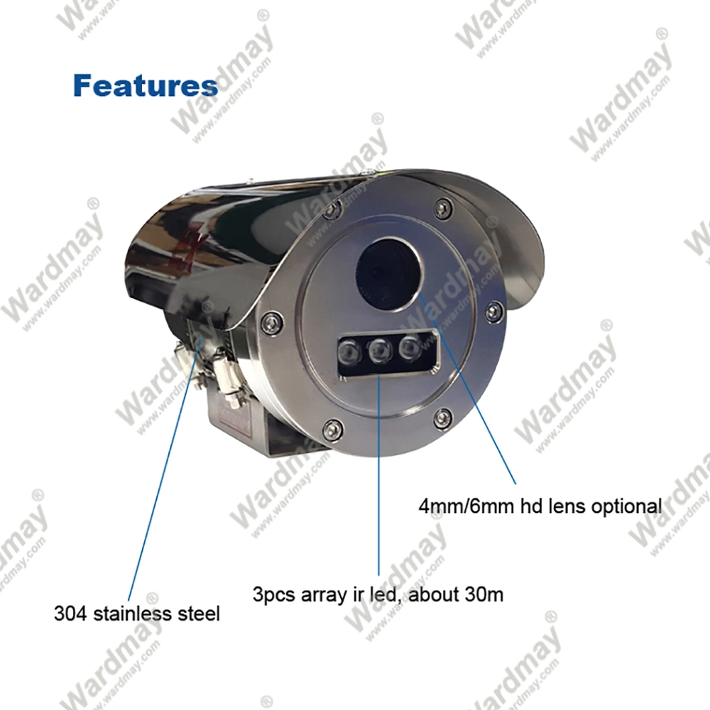 Wardmay resistente al agua IP68 Puerto de perforación marina militar de Vigilancia y Seguridad Atex Poe Explosion-Proof 304 cámaras IP CCTV