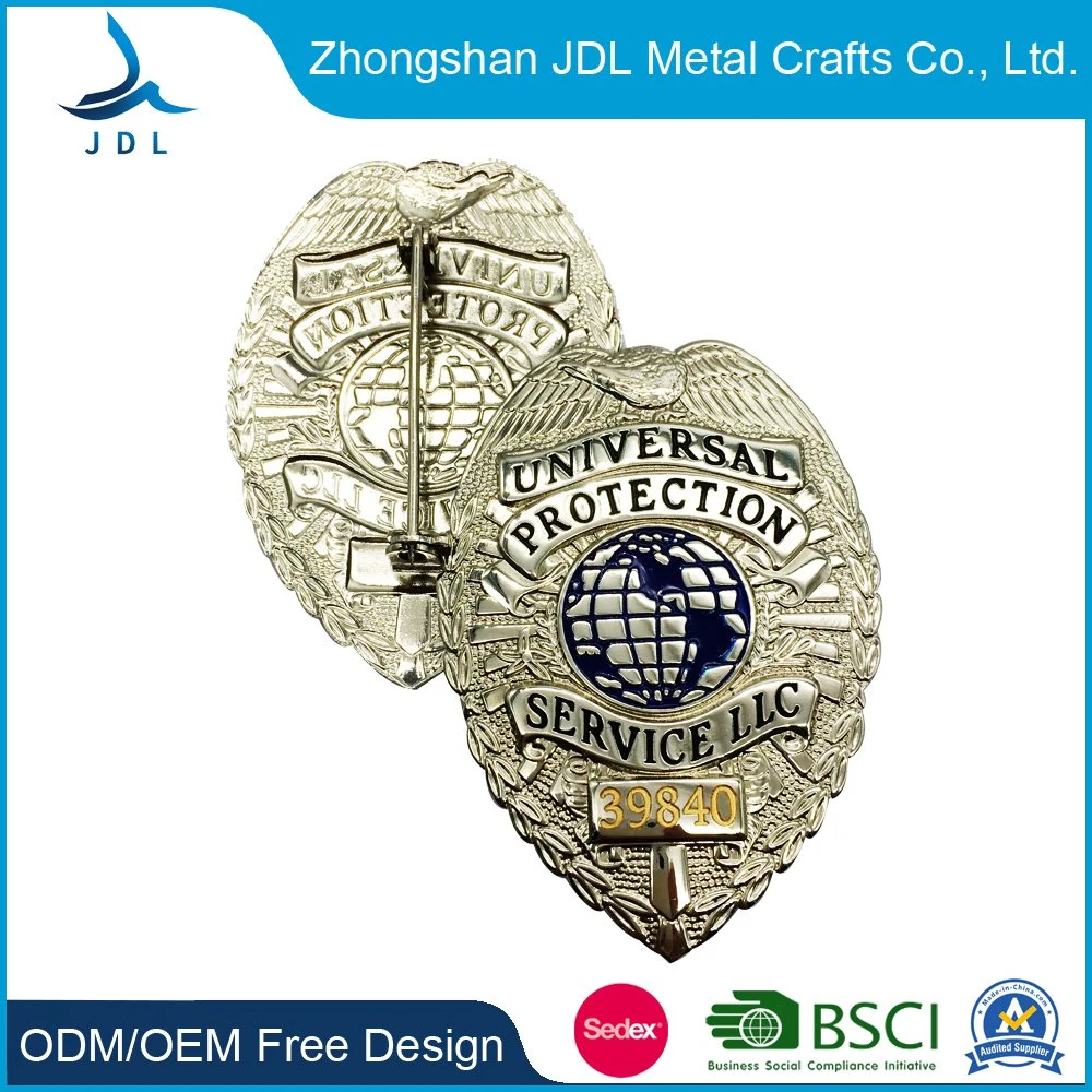 Supply Design Fine Fashion High Quality Suit Cap Military Metal Custom Security Police Badges