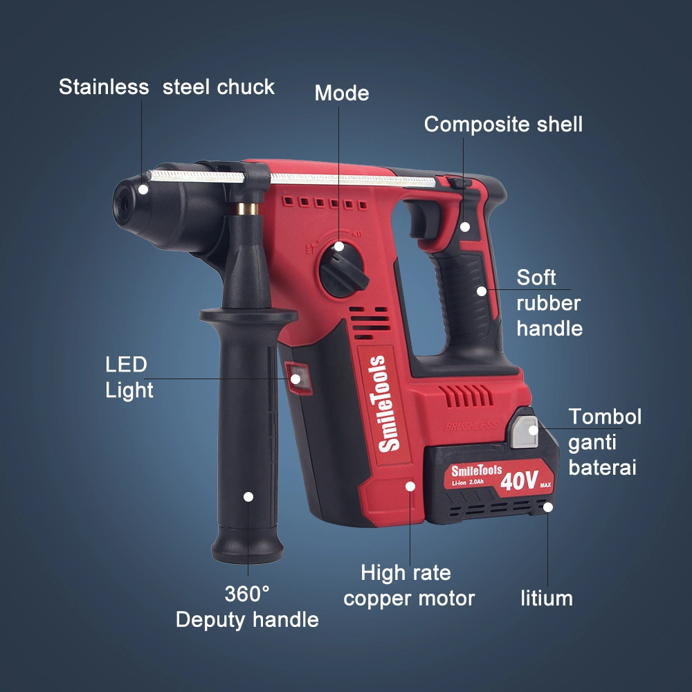 Hammer Machine 40V Cordless Impact Power Hammer Drills Set Hand Drill Li-ion Battery Demolition Hammer Drill