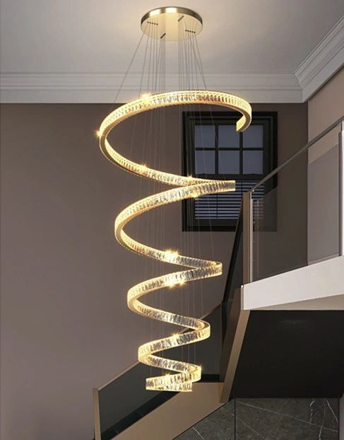 Haut de gamme LED de luxe en cristal spiralé plafond lumière lustre salle de séjour Lampes d'escalier