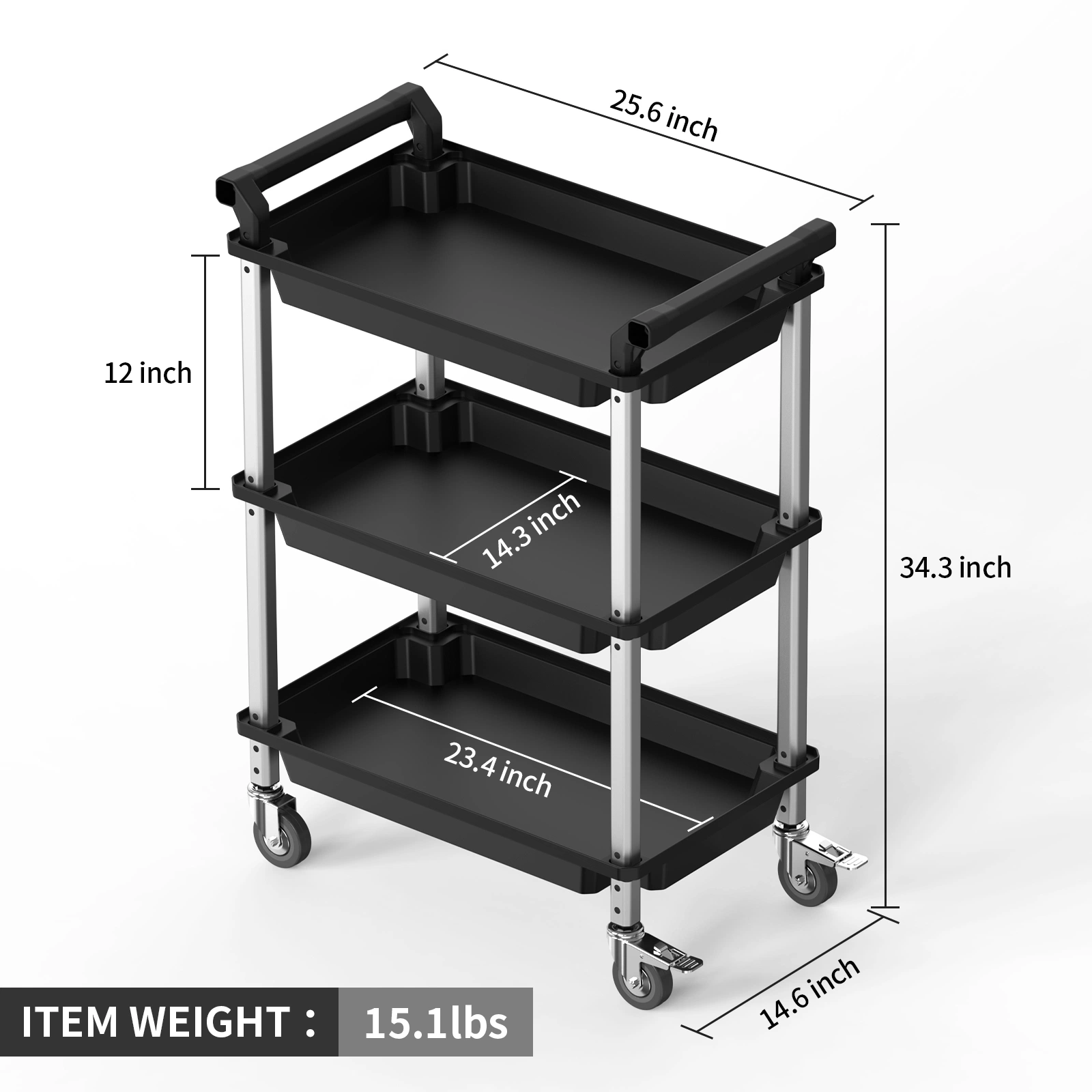 Factory Price Plastic 3-Tier Storage Rolling Hand Carts Trolleys with Handle