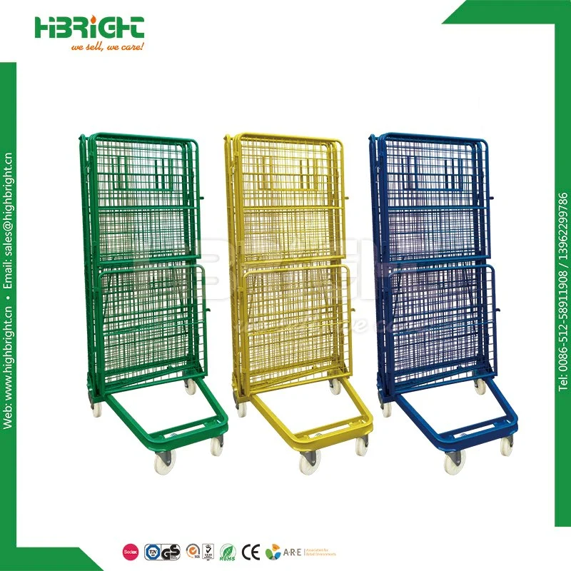 2 Sided Metal Foldable Wire Roll Container Trolley