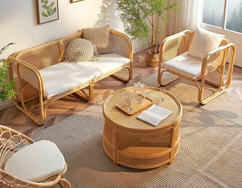 Modern Outdoor Garden Patio Furniture Lovely Rattan Teak Wood Sofa Set Furniture