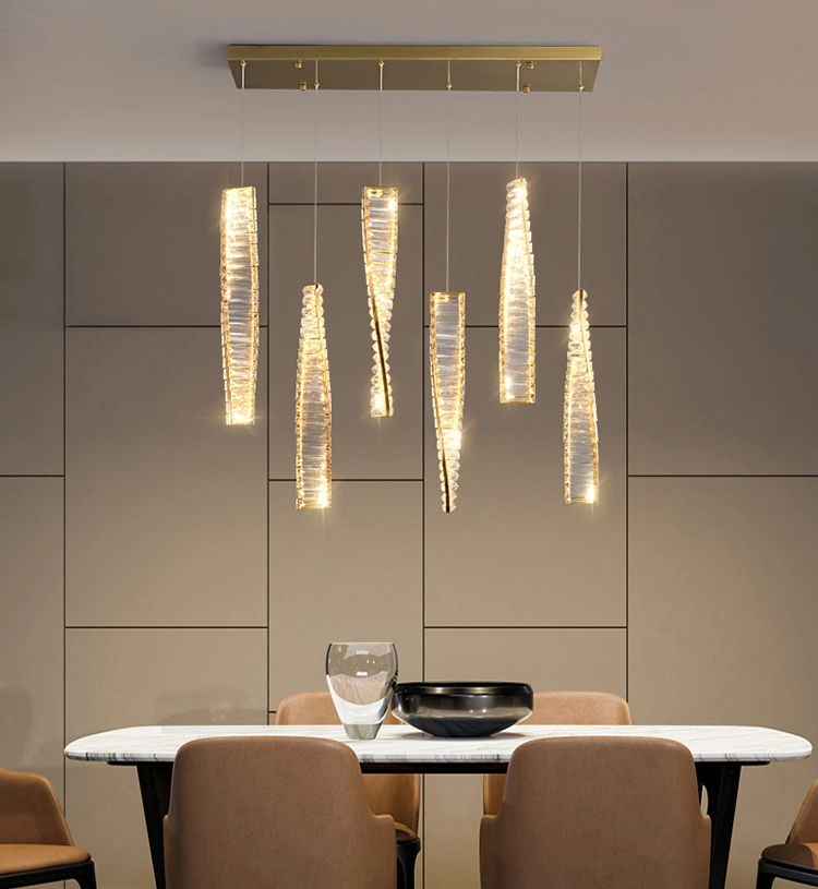 تصميم إضاءة كريستالية طويلة تصميم ثريا بسيطة على طراز غرفة طعام