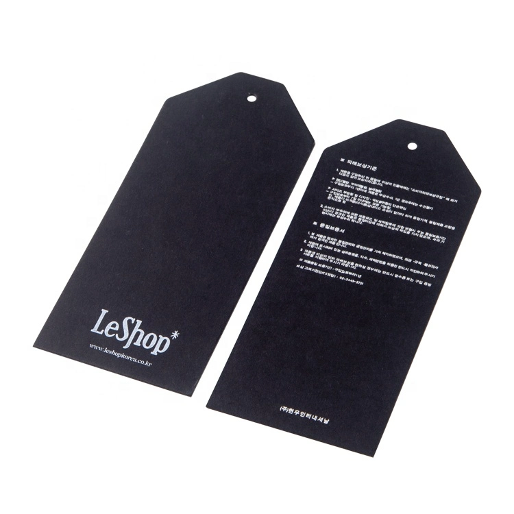 Custom Black Cardboard Die Cut Apparel Hang Tags with White Silkscreen for Garment