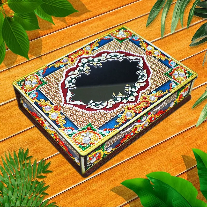 2023 Diamond Painting DIY Creative Diamond Walnut Wooden Box with Mirror Cosmetic Diamond Painting Jewelry Box Packing