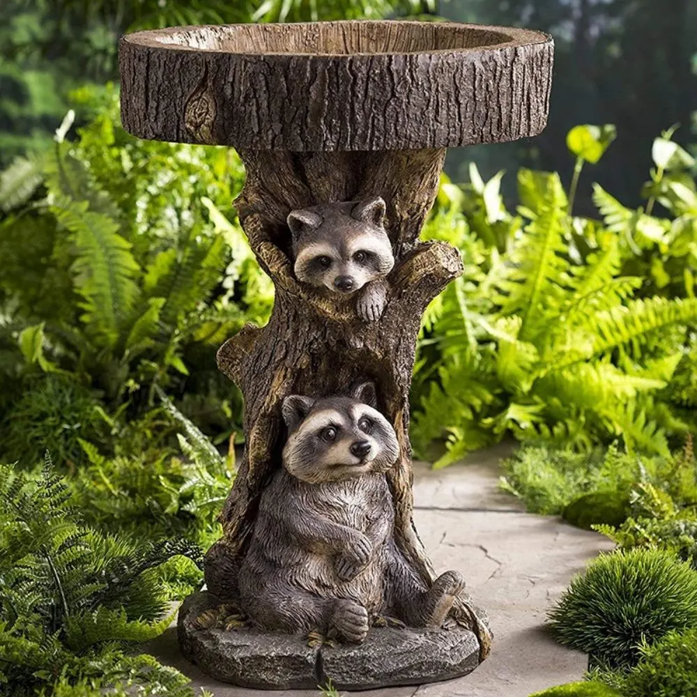 Raccoon Water Tray Sculpture, Resin Waterproof Bird Bath Tray Statues Wyz21204