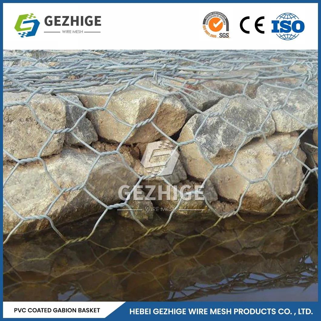 Gezhige 100X120 mm sechseckiges Drahtgeflecht Hersteller 2,0-4,0mm Drahtstärke PVC-beschichtete sechseckige Gewebe Gabion Mesh China 2,0 * 1,0 * 0,5 M Draht Mesh-Box Mit Gabionen