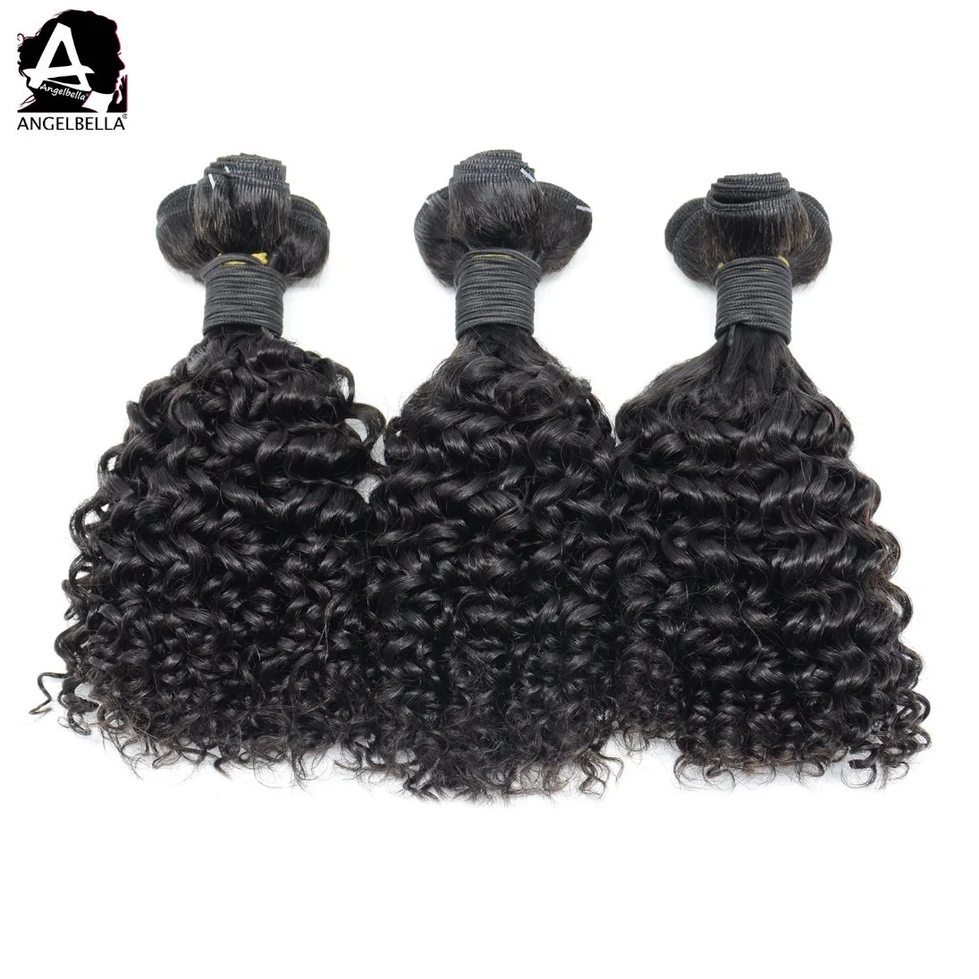 Angelbella 100% Natural Human Hair Product Big Pixie Curl 1b# Remy Hair Weaving