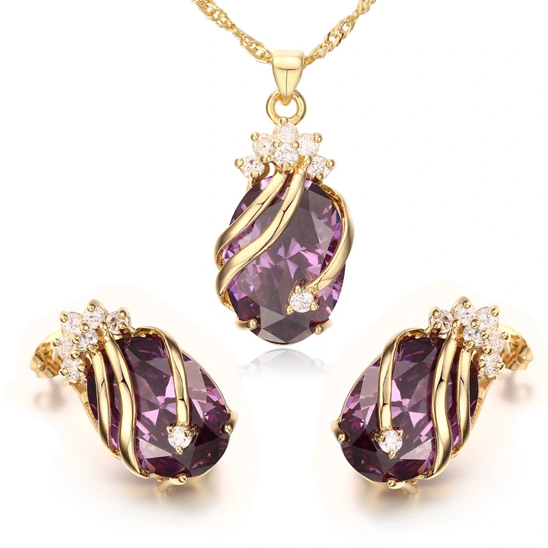 High Qulaity Purple Love Brass Jewelry Set with Gold Chain