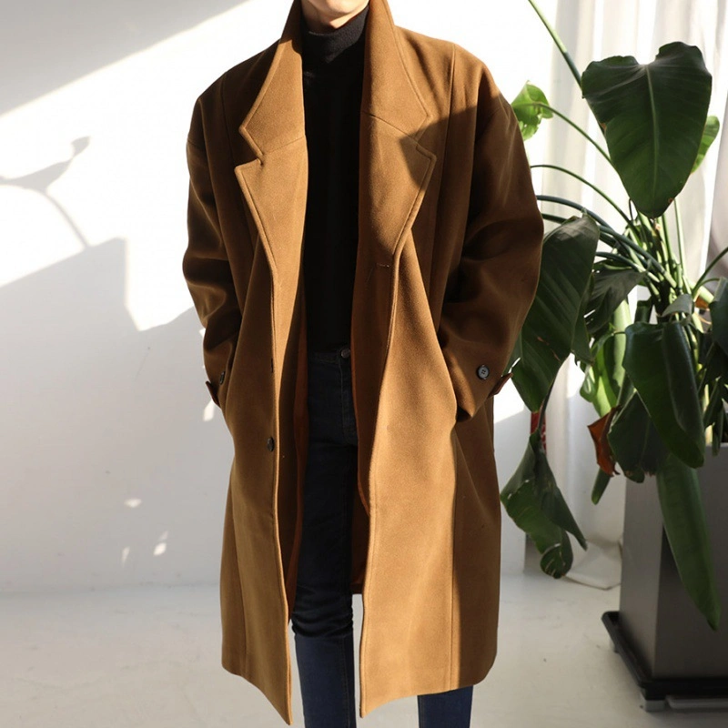 High quality/High cost performance Fall/Winter Thickened Korean Style Simple fashion Cool Men's Medium Length Woolen Fabric Overcoat/Coat/Jacket/Top/Clothing/Clothes/Garment