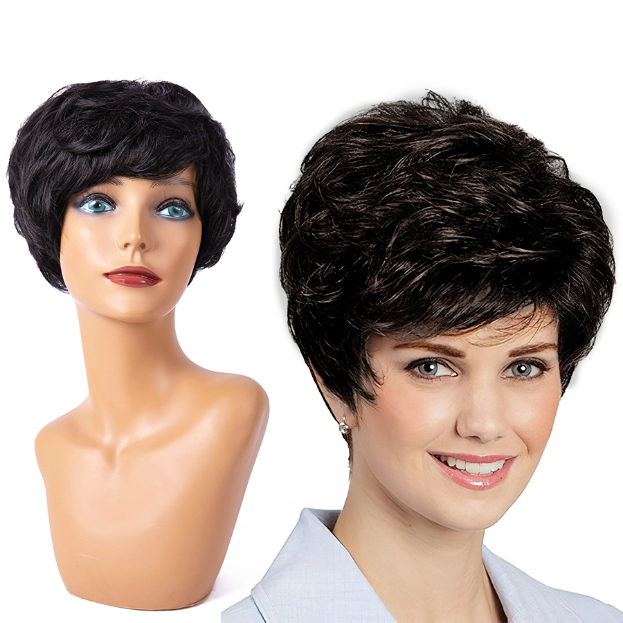 New Style Factory Price Short Wavy Black Ladies Wigs 1b Color Pixie Cut Wigs Short Synthetic Hair Wigs