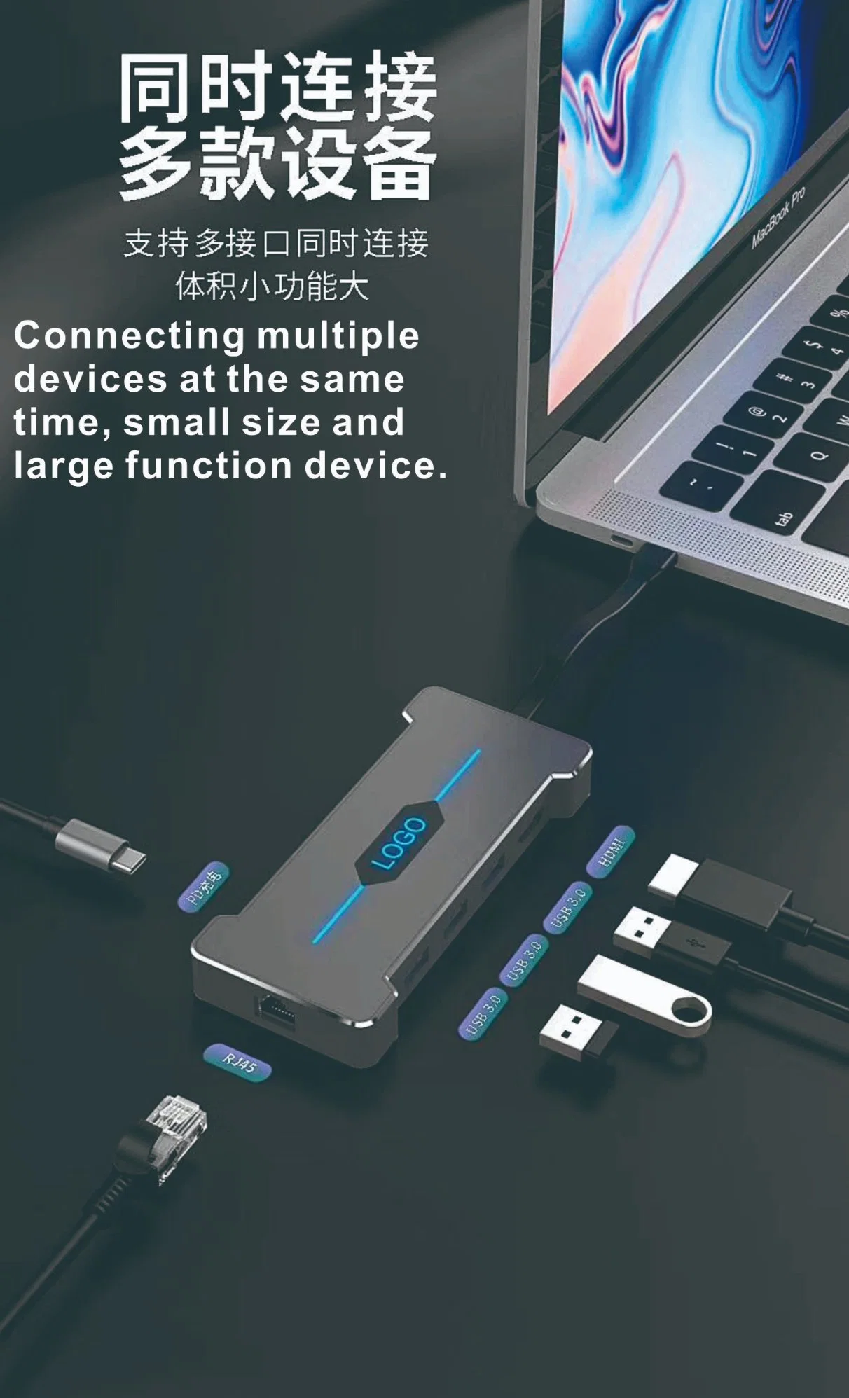 Tragbarer 11-in-1-USB-C-Hub für Laptops mit USB-C-Anschluss