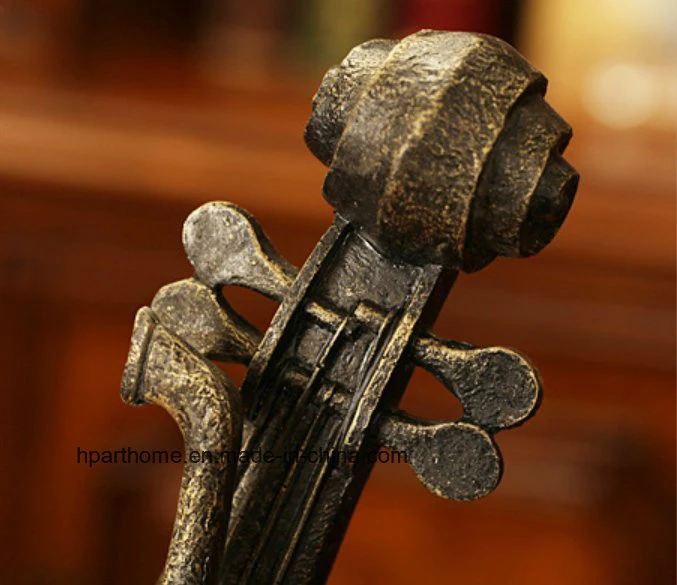 Imitated Bronze Finish Elegant Polyresin Violin Statue Study Room Decoration