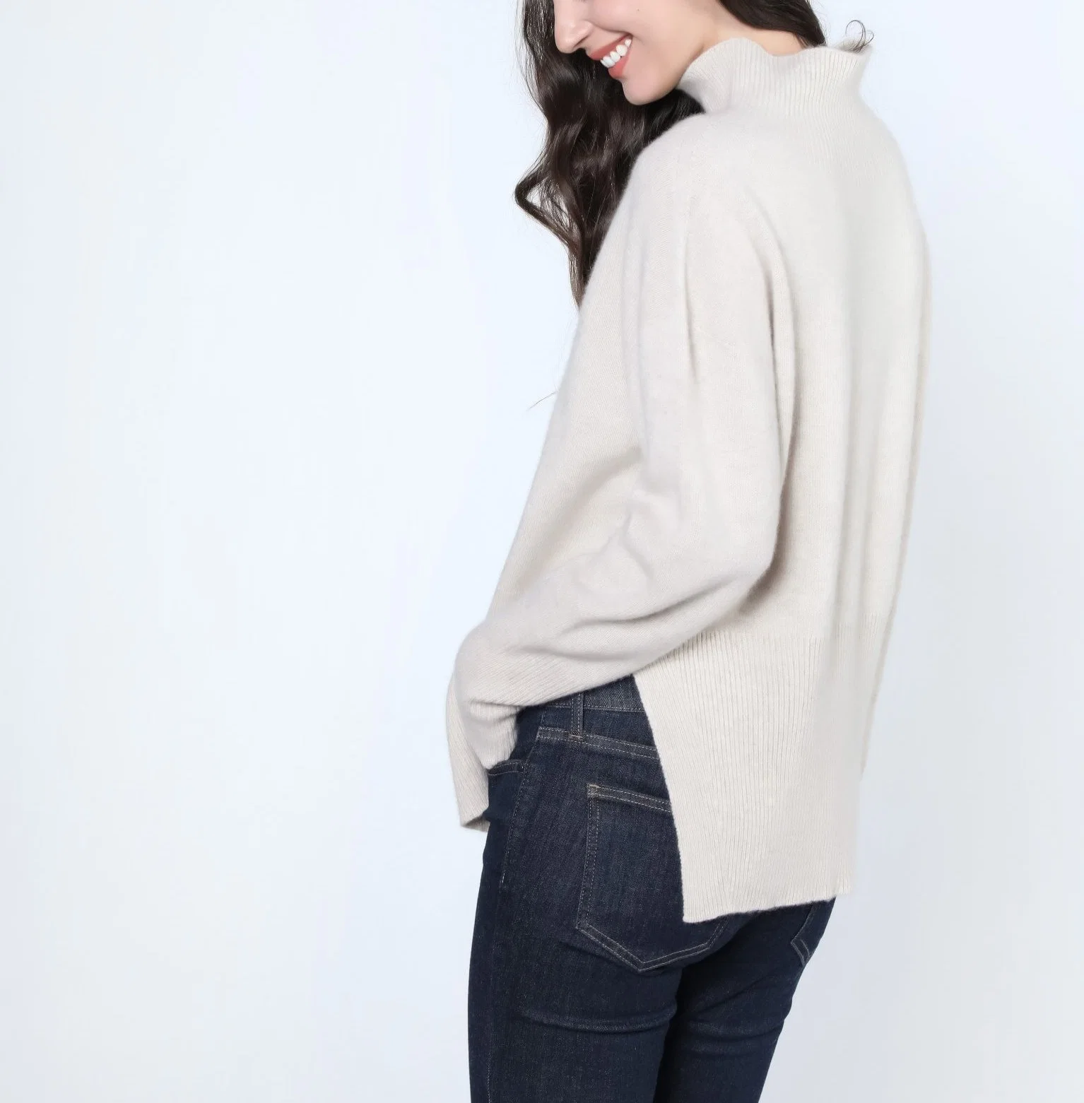 Long Slit Ladies fashion Turtleneck Cashmere Pullover Sweater