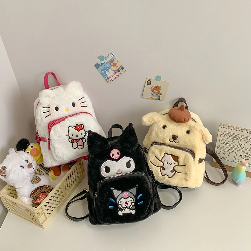 Cinnamoroll Kuromi Hello Kitty Melody Anime Bag Soft Stuffed Girls Sanrio Plushie Backpack