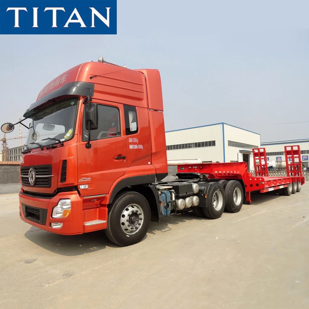 3 Axle Lowbed Semi Trailer Transport Excavator Equipment 60 Ton Low Bed Truck for Sale