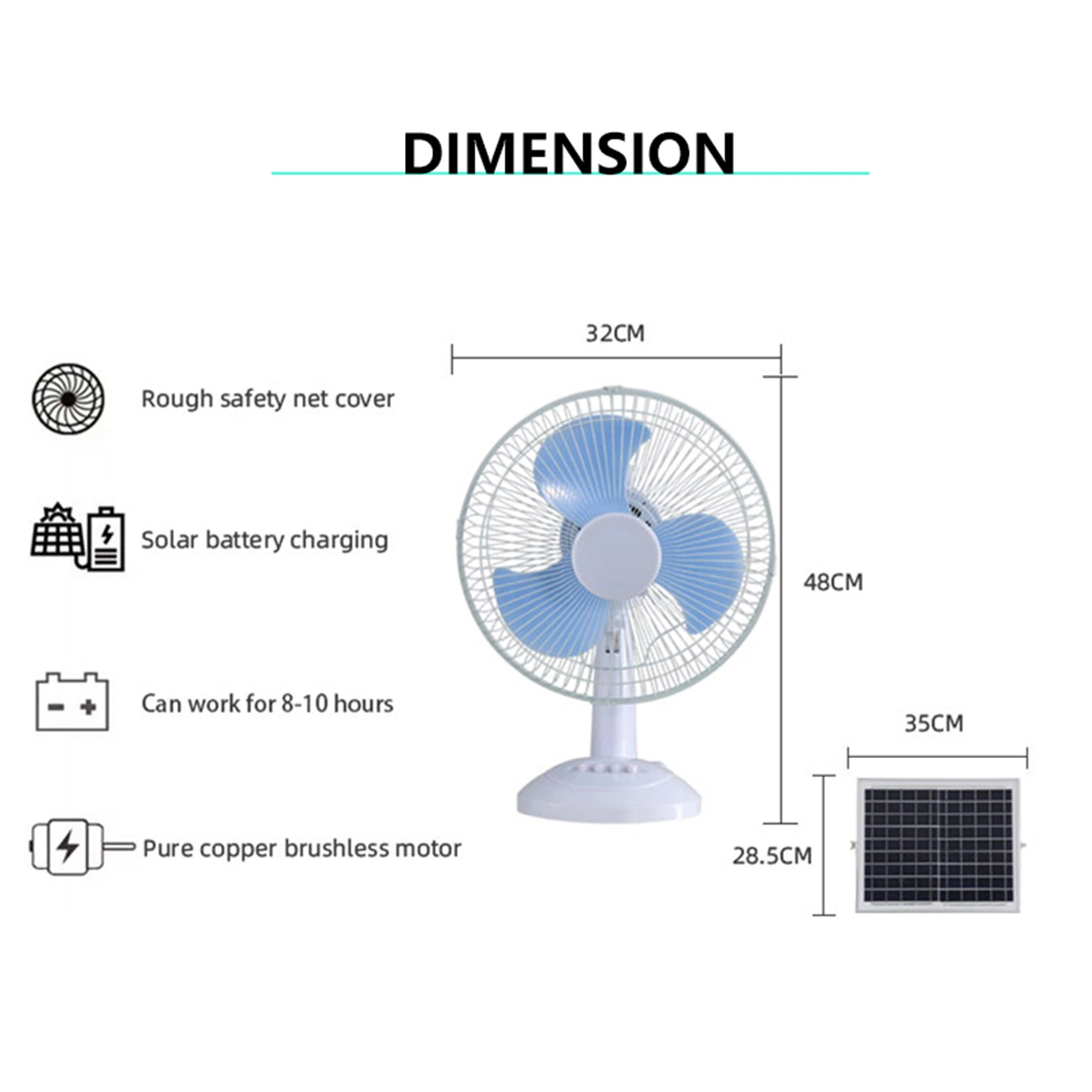 China portátil Comercial pequeño recargable Ventilador de velocidad de control de motor Precio Ventilador recargable con panel solar y lámpara LED