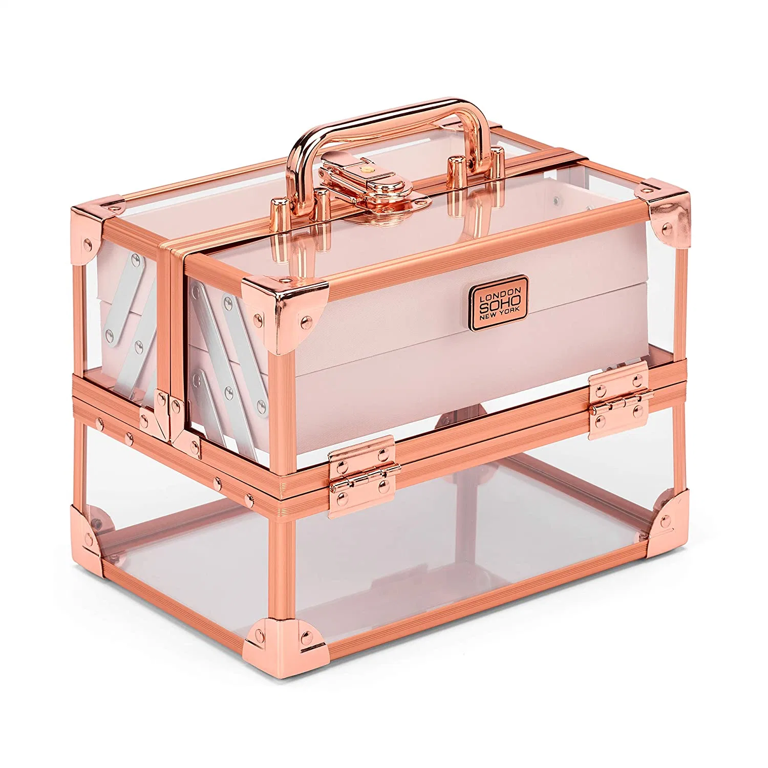 Transparent Acrylic Rose Gold Beauty Vanity Makeup Cosmetic Case