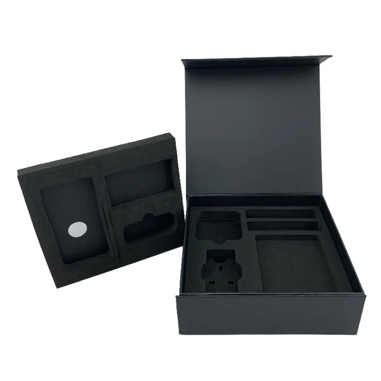 Low MOQ Custom Logo Luxury Black Magnetic Closure Rigid Cardboard Gift Box with EVA Foam Insert