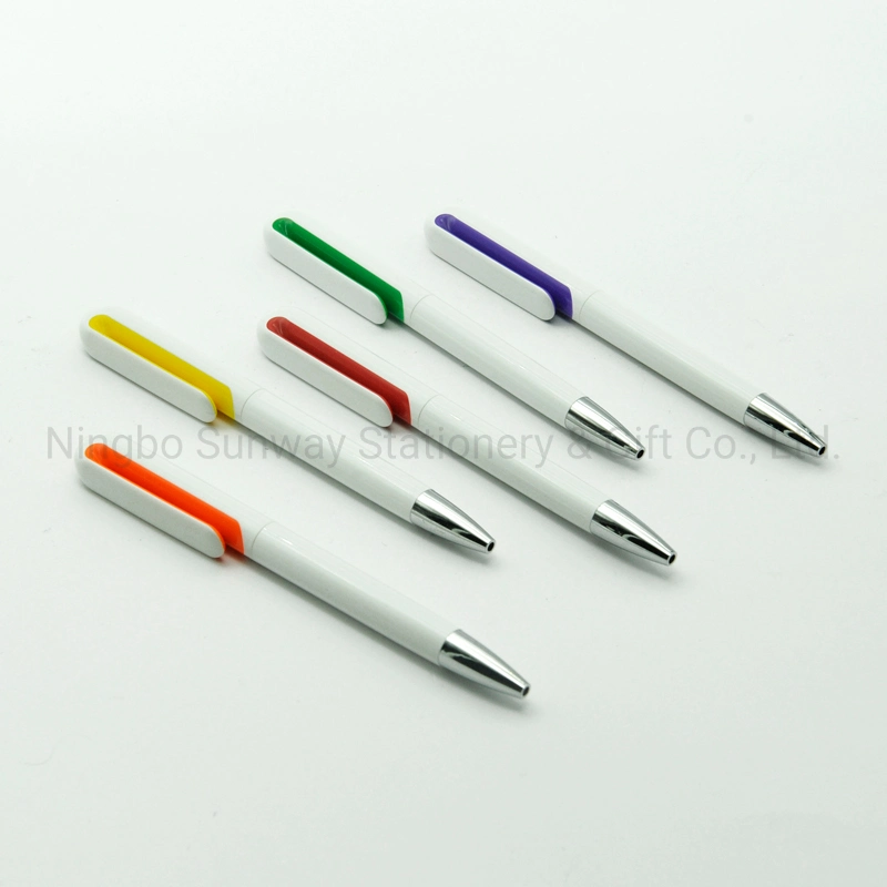 White Fancy Barrel Simple Design School Plastic Twist Ball Pen