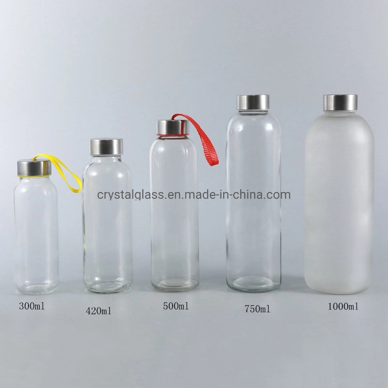 300-1000ml Frosted Glass Mineral Water Bottle with Cap for Sports