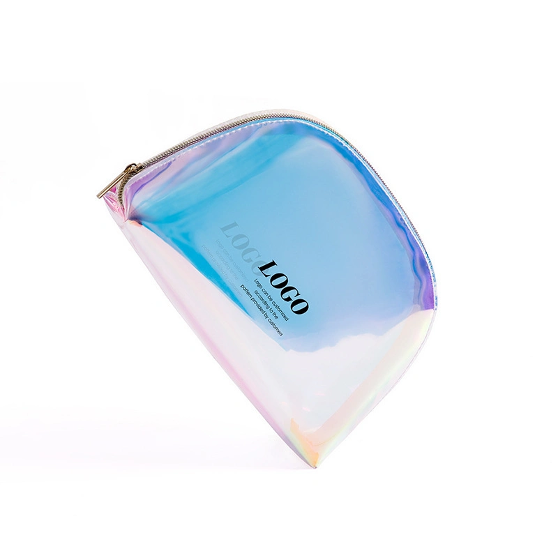 PVC Zipper Women Rainbow Makeup Bag Laser Logo Custom Waterproof Transparent Holographic PVC Cosmetic Bag