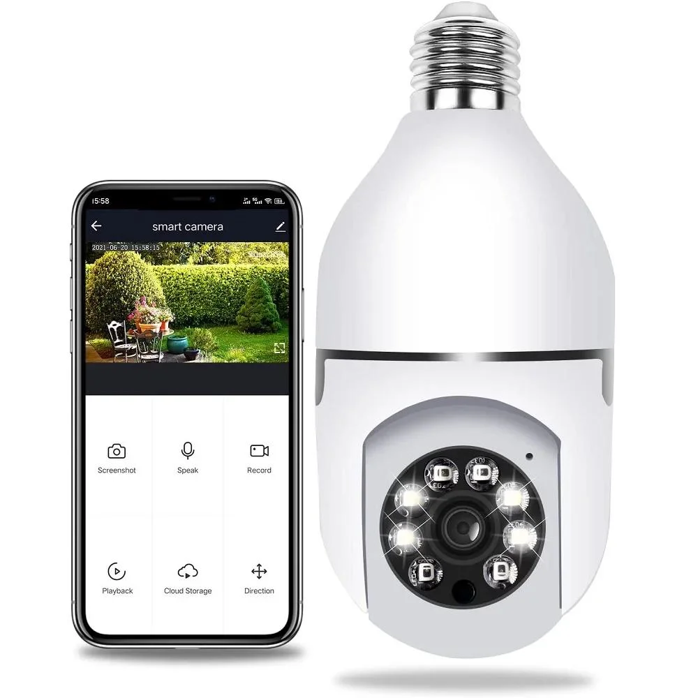 Lampe lampe Wi-Fi 2 MP appareil photo 360 degrés Smart Home Light Caméra de vidéosurveillance VR de sécurité infrarouge sans fil PNOAMIC