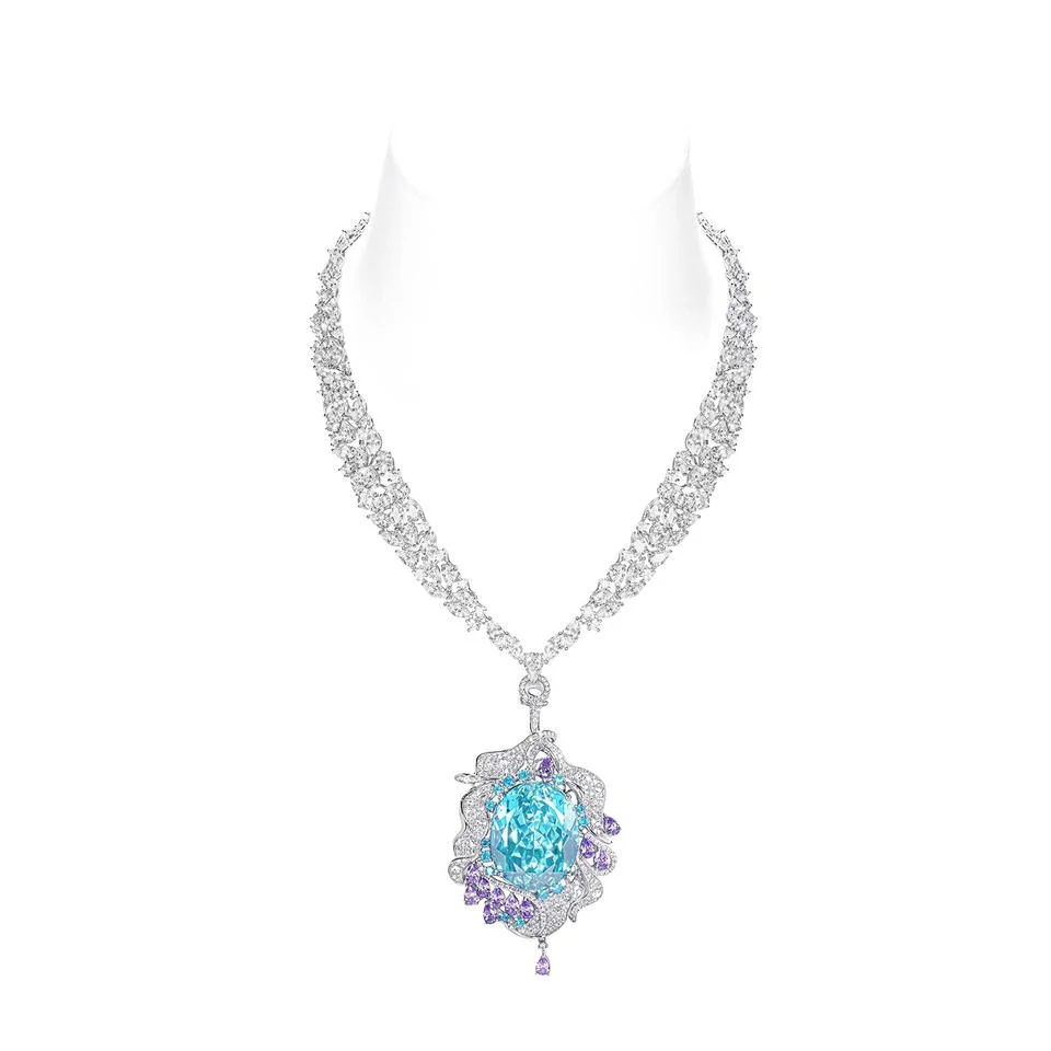 Custom Fashion Luxury Paraiba Sapphire Unique S925 Silver 18K Real Gold Plating Pendant Necklace Fine Jewelry