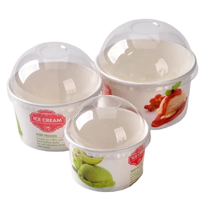 Custom Printed Design Disposable Ice Cream Paper Cup Bowl with Lid and Spoon