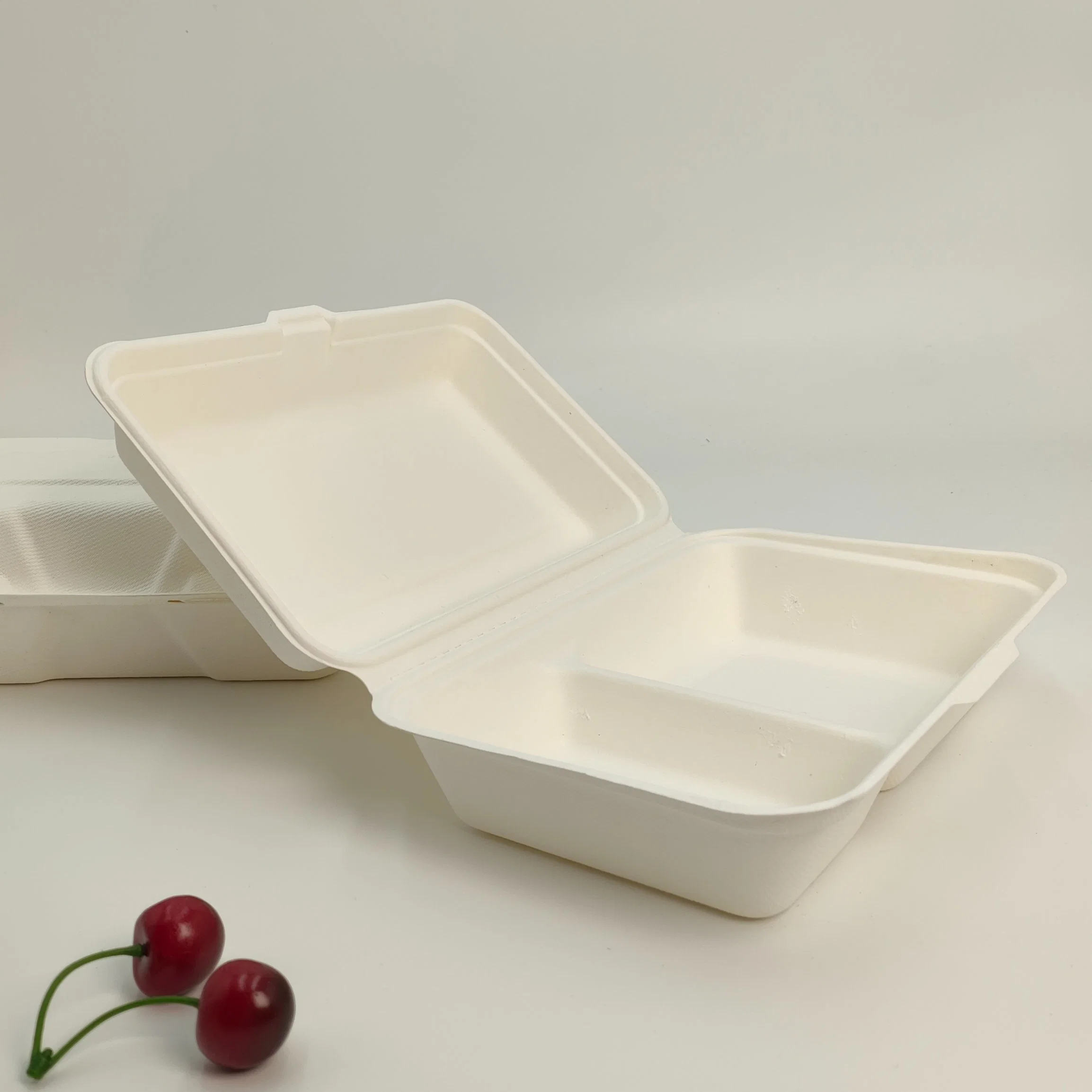 Food Take out Container 100% Biodegradable Sugarcane Bagasse Food Lunch Clamshell Box 2 Compartment