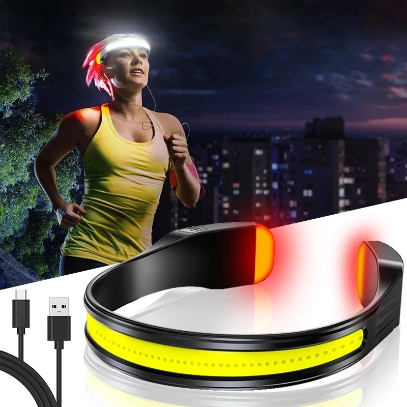 3.7V 1200mAh Full Vision Emergency Head Torch Lighting with Type C Charging Waterproof Ipx4 LED Head Lamp Warning Flashing Rechargeable COB LED Headlamp