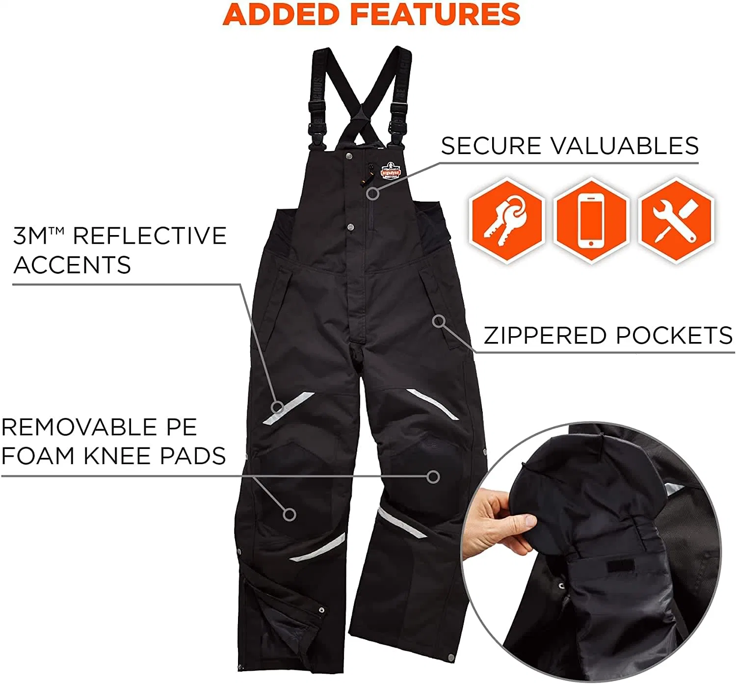 Heavy Duty Insulated Bib Overalls, Winter Workwear, 3m Thinsulate, Removable Knee/Shin Pads