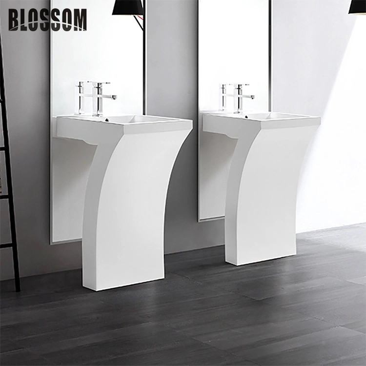 Bathroom Pedestal Sink Artificial Man-Made Stone Acrylic Resin Freestanding Wash Basin