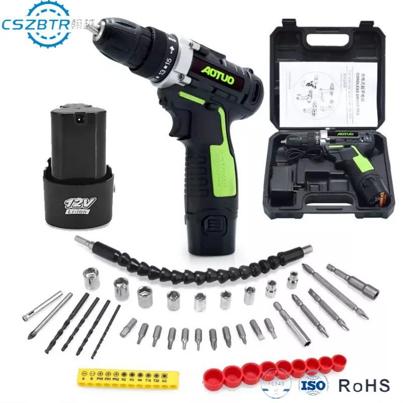 12V Portable Lithium Battery Power Cordless Impact Drill Multifunction Electric Hand Drill Industrial Electric Screwdriver Set Pg-1322b